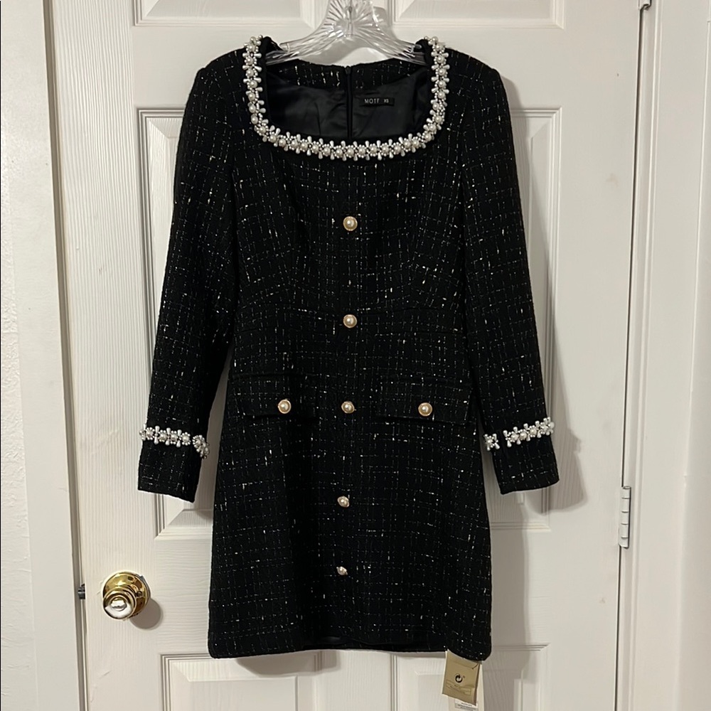 Black Dress with Pearl Accents